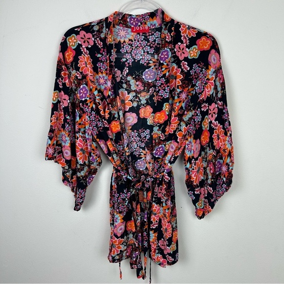 Josie Natori bright florals bohemian rayon kimono roble size: M - Picture 11 of 11